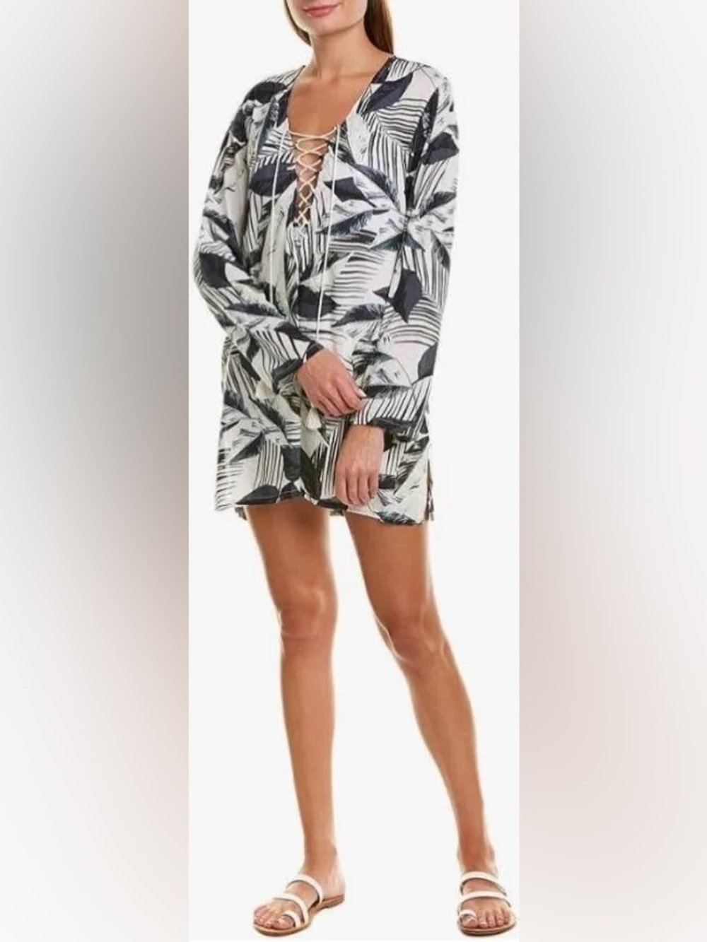 La Blanca moments of zen Lace-Up V-Neck Tunic cover up